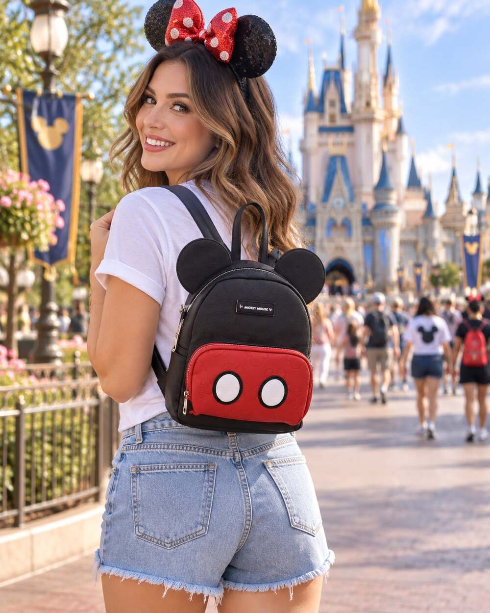 Disney Mickey Mouse Faux Leather Mini Backpack Black and Red with Ears